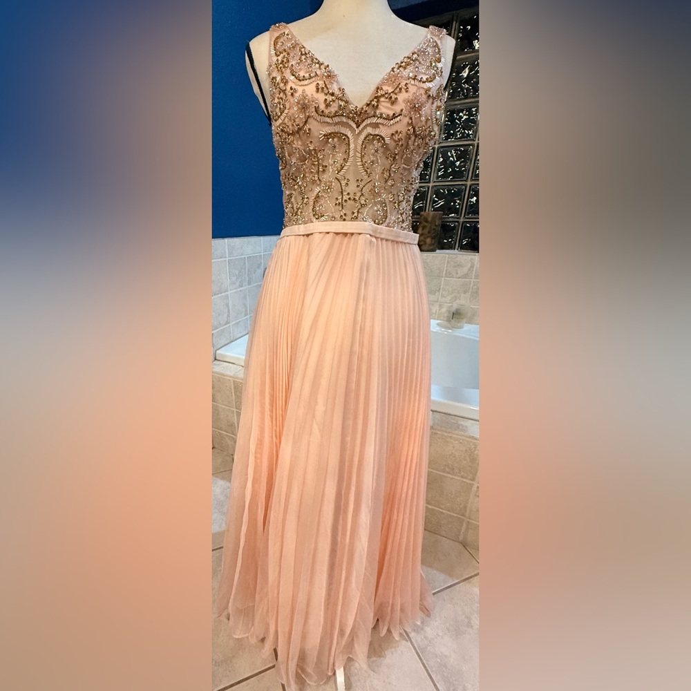 Jovani Peach Embellished Prom Dress
